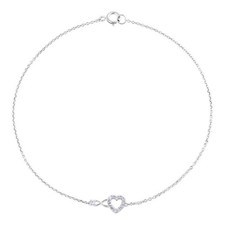 0.08 Ct Lab Grown Diamond Heart Bracelet 925 Sterling Silver Dainty Chain Women