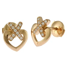 Chaumet earring K18 Pink Gold diamond heart Lian used