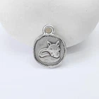 5 Fox Charms, Animal Double Sided Pendant Earring Antique Silver 16x13mm G37978
