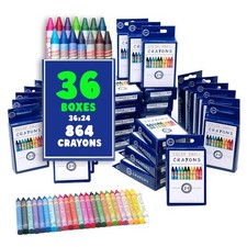 Bulk Crayon Packs - 36 Boxes of 24 Vibrant Colored Durable Bulk Crayons of Te...