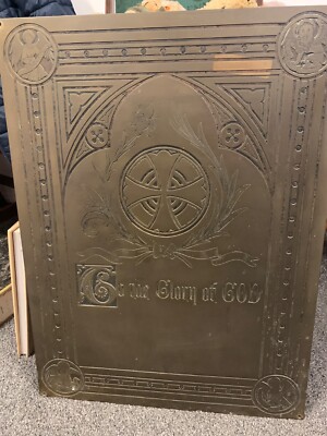 große schwere massive antike Messing neugotische Gedenktafel ''Zur Ehre Gottes''