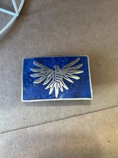 Hand Made Blue/Silver THUNDERBIRD Brass Belt Buckle Aztec Tribal Bird VTG