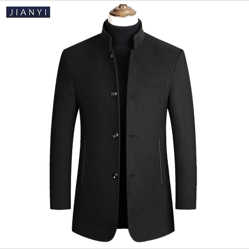 Mens Casual Thicken Woolen Overcoat Warm Single Breasted Stand Up