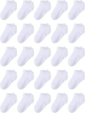 Cooraby 25 Pairs Kids Low Cut Half Cushion Sports Ankle Socks - White 8-10 Years