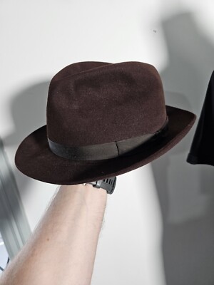 Vintage AUSTIN REED 100% Fine Fur Felt Fedora Hat Brown CHRISTYS' London  7/8 UK