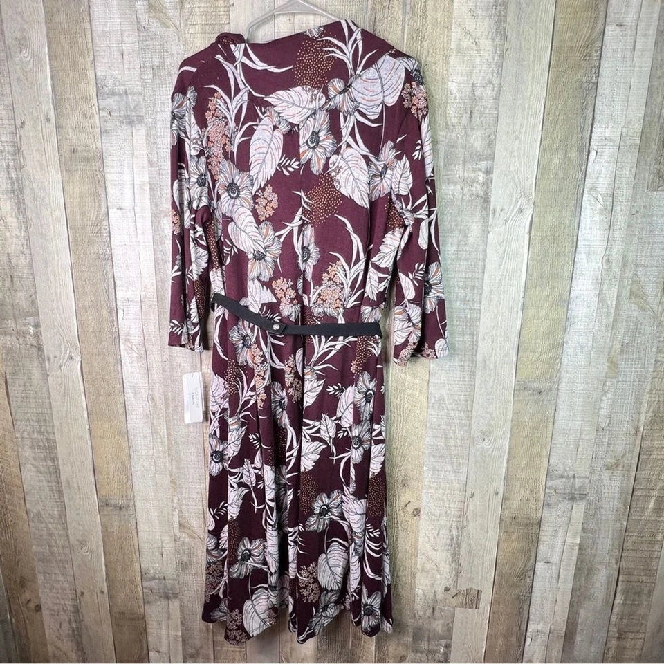 Signature by Robbie Bee Size 1X Maroon Gray & Black 3/4 Sleeve Baby Doll Dress - Image 4 of 4