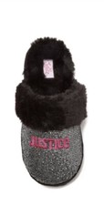NEW Justice Little Big Girls Slip On Scuff Slippers Black/Silver Size 6