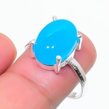 Blue Chalcedony Gemstone Handmade 925 Sterling Silver Jewelry Ring Size 8.5 US 