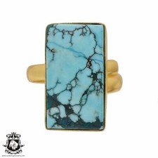 Size 10.5 - Size 12 Adjustable No. 8 Turquoise 24K Gold Plated Ring GPR887