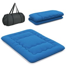 Foldable Futon Mattress with Washable Cover and Carry Bag for Camping Blue-Full