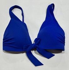Women's Light Lift Ribbed Tie-Front Bikini Top Shade  Shore Sapphire Blue 34B