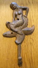 Cast Iron MERMAID Towel Hooks Hat Rack Nautical Swimming Pool Hook BROWN