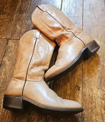 J Chisholm Vintage hellbeige hellbraune Leder Cowboystiefel, UK S.9, Made in USA.
