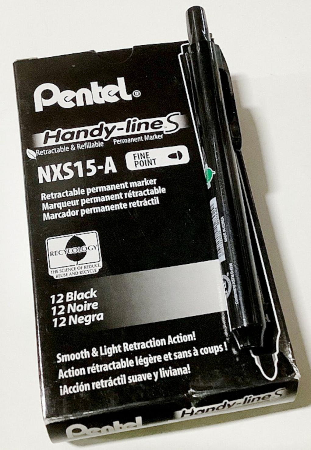 NEW Pentel 12-PACK Handy-Line S BLACK Retractable Permanent 