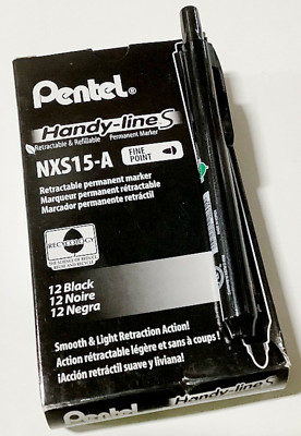 NEW Pentel 12-PACK Handy-Line S BLACK Retractable Permanent Marker NXS15-A Fine