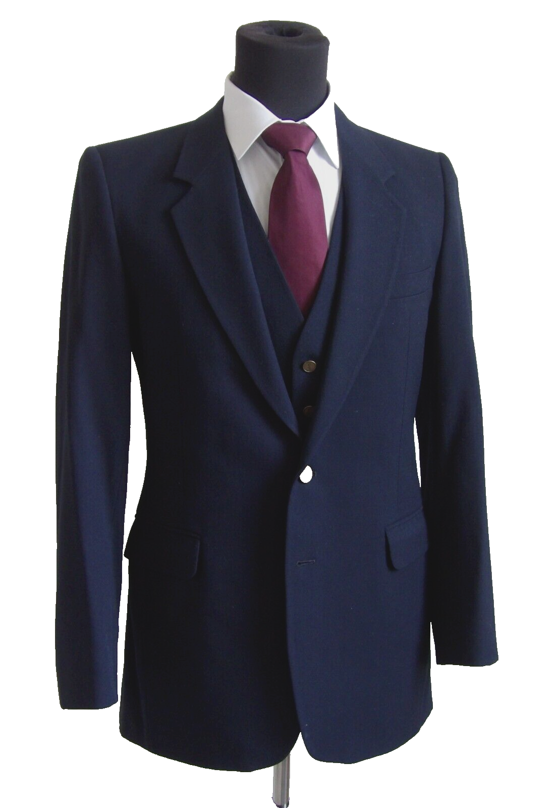 Tuta Yves Saint Laurent vera vintage 3 pezzi 2 bottoni sfiato laterale blu navy ~40R