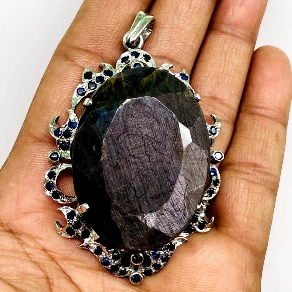 71 G Zertifiziert Natürlicher Saphir Große 925 Sterlingsilber Exquisite Anhänger - Bild 4 von 4