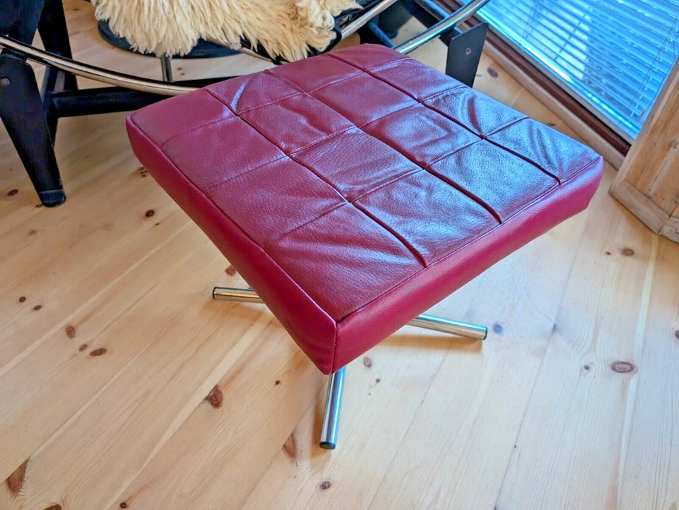 Vintage Leather Stool 70s Footstool Retro Ottoman Danish Pouf Westnofa Era B46 - Image 4 of 4