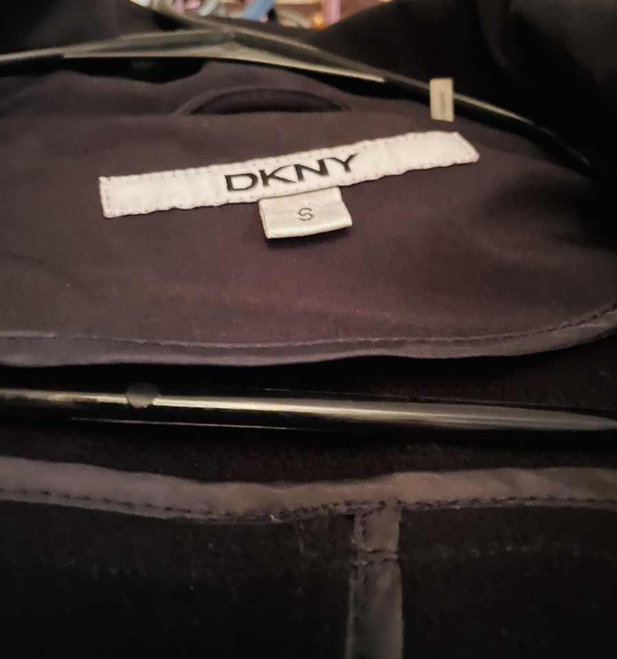 Womens DKNY Sporty Hooded Coat Black Zip Snap Closure Front Pockets