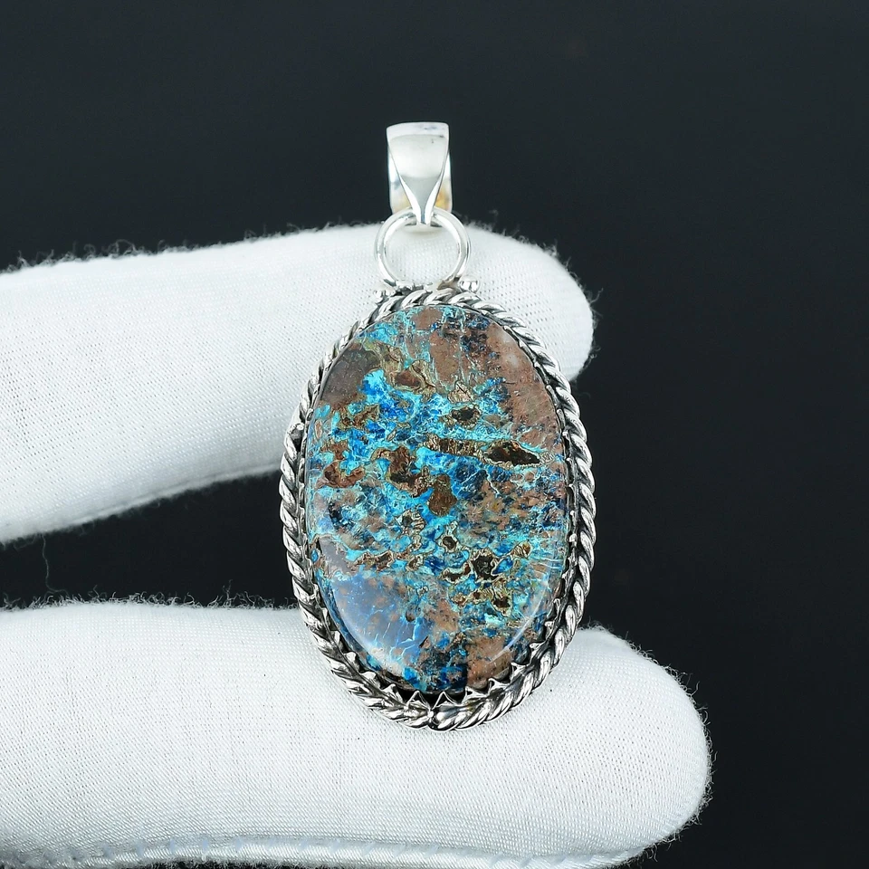 Naturale Azzurrite Gemma Ciondolo 925 Argento Sterling Fatto a Mano Gioielli Da - Immagine 2 di 4