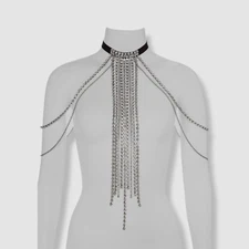 $886 Isabel Marant Women's Silver Midnight Dancing Crystal Chain Necklace