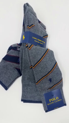 Polo Ralph Lauren Men's Dress Diagonal Stripe Crew 3 pack Socks 10-13 - Picture 1 of 3