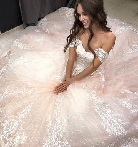 Brautkleid Hochzeitskleid Perlen Kristallen Maßafnertigung lange Schleppe Rosa - Bild 7 von 15