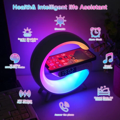 Smart LED Lamp G Bluetooth Speaker Wireless Charger RGB Alarm Clock Night Light - Picture 4 of 27