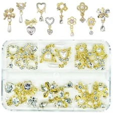 20Pcs Luxury Nail Charms 10 1 Box Luxury Style Nail Charms - Golden Pendants(A)