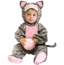 Toddler Striped Gray Kitten Costume Cozy Footed Jumpsuit with Hood