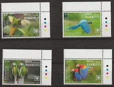 Penrhyn 2019 - Birds of the World - Parrots Set of 4 Top Right Corners - MNH