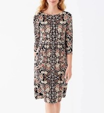 NWOT J. Jill Floral Brown Multicolor Pullover Dress Stretch Jersey w/ Pockets XS