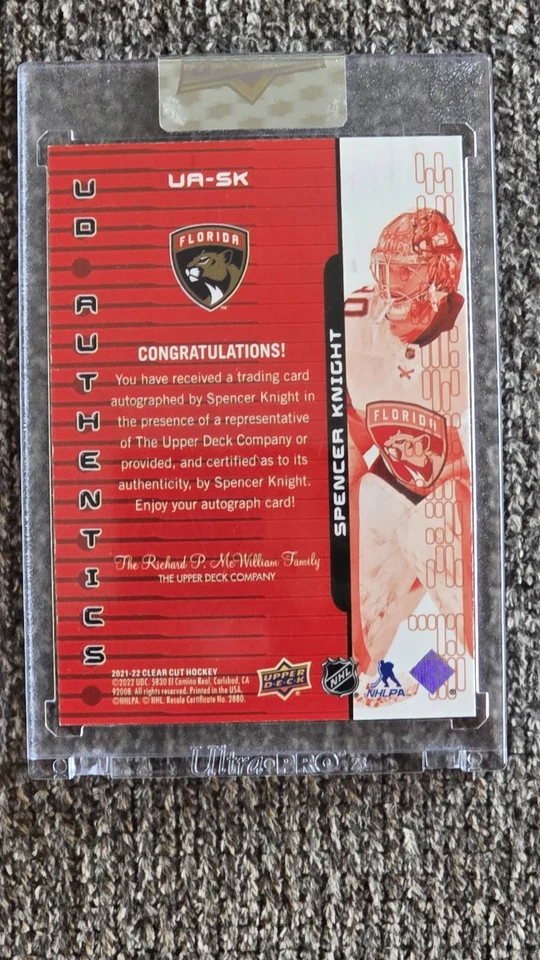 2021-22 Upper Deck Clear Cut - UD Authentic - Spencer Knight - #UA-SK Autograph - Image 2 of 2