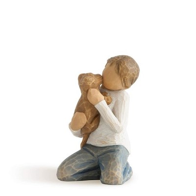 Willow Tree Kindness, Boy in Blue Jeans Holding Dog, 3-inch Sculpted Figure