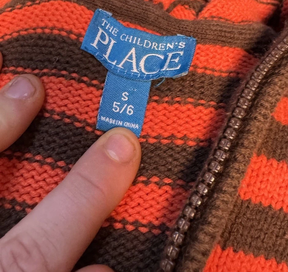 Y2K 2000s Sudadera con Capucha 5/6 Marrón Naranja Rayas Tejido Manga Floral Boho Lindo Bordado Foto 4 de 4