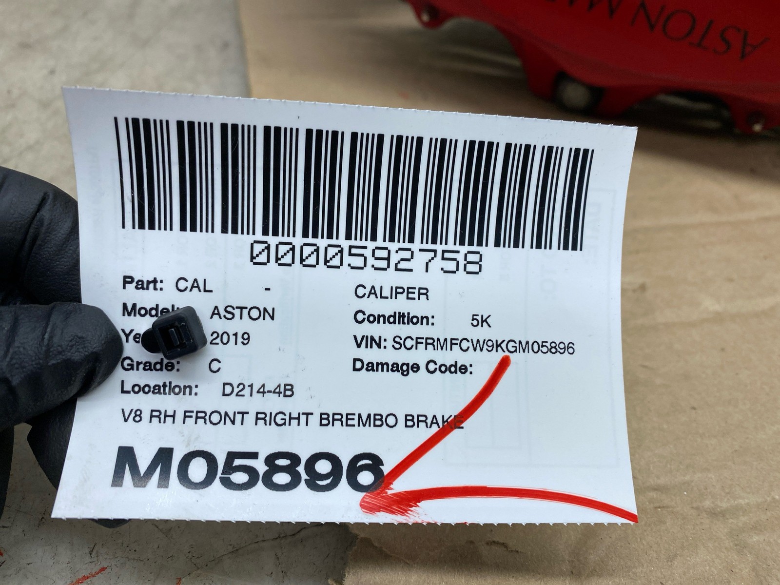 2017-2023 ASTON MARTIN DB11 V8 FRONT RIGHT BREMBO BRAKE CALIPER RED *SCRATCHED*
