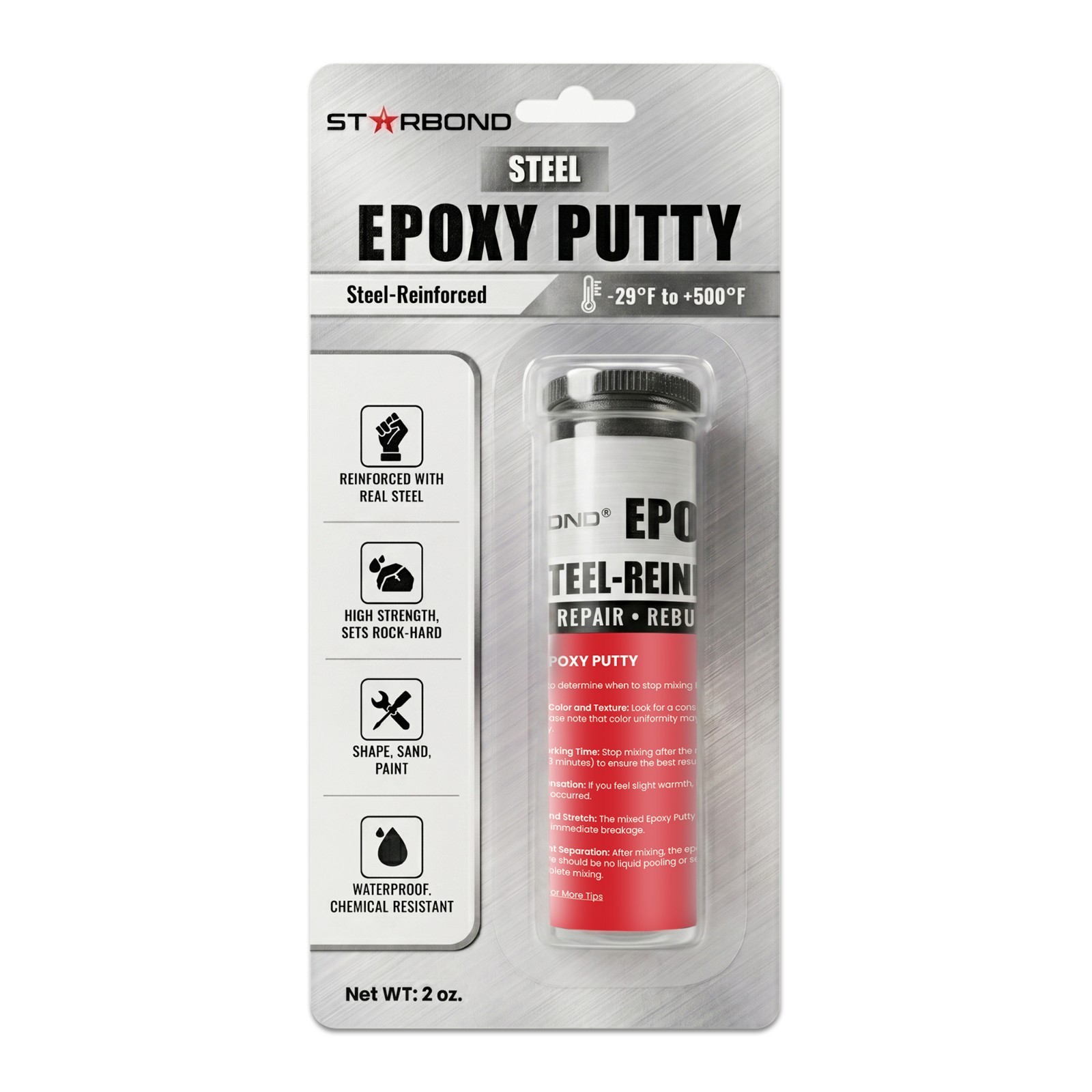 Starbond 2 oz Steel-Reinforced Epoxy Putty - Handles Heat up to 500F