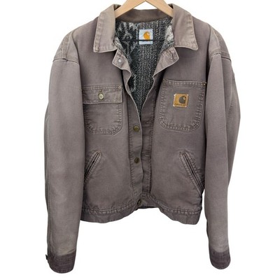 VTG Carhartt Chore Jacket Faded Brown Southwestern Pile Lined Mens Size *L
