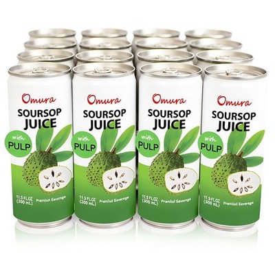 Omura Soursop Juice Drink w/ Pulp, Tropical Graviola Beverage, 12-Pack