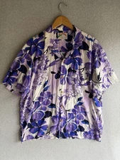 Paradise Found Hawaiian Shirt Mens Large Purple Floral Beach Resort Coastal 