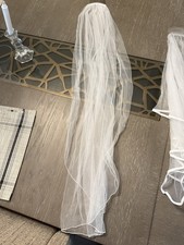 White Cathedral Length Net Tulle Wedding Veil with metal Comb Bridal Headpiece