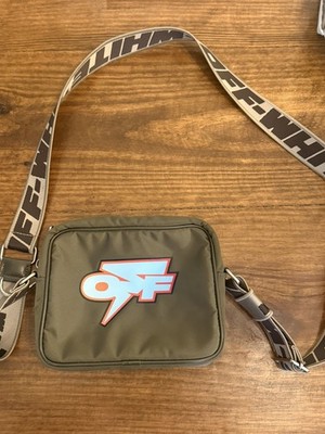 Off-White Logo Print Nylon Fabric Zipped Messenger Crossbody Bag green