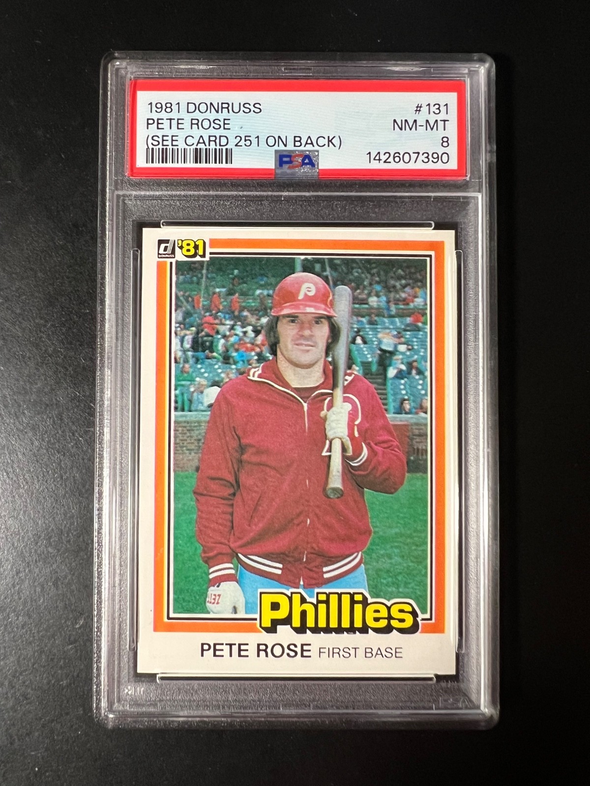 1981 Donruss #131 Pete Rose 251 On Back PSA 8 Phillies 7390
