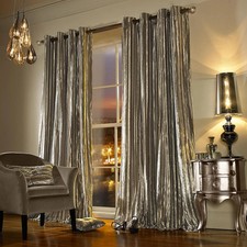 Image of KYLIE MINOGUE Illiana Gold 90x90in Velvet Eyelet Ring Top Lined Curtains Pair