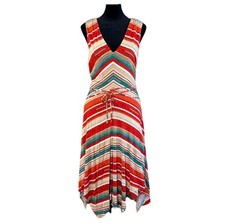 Lauren Ralph Lauren Midi Dress Women’s PL Red Striped Boho Coastal Vacation Chic