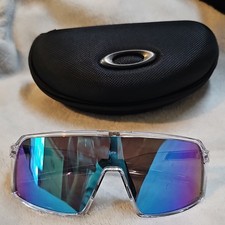 Oakley Shield Sunglasses Lightweight Clear Plastic Frame Blue Mirrored Lens Men