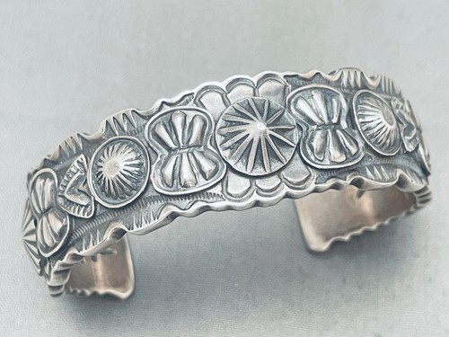 HEAVY HAND REPOUSSED STERLING SILVER HAND TOOLED BRACELET CUFF