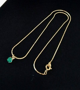 Authentic Vintage 14k Gold Plated 18" Emerald Solitaire Necklace 3.1g STUNNING 😍