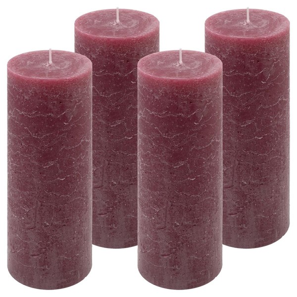 4Er Set Rustik-Kerze Bordeaux HöHe 20 Cm Ø 7,5 Cm Lange Brenndauer Rund-Kerze-image