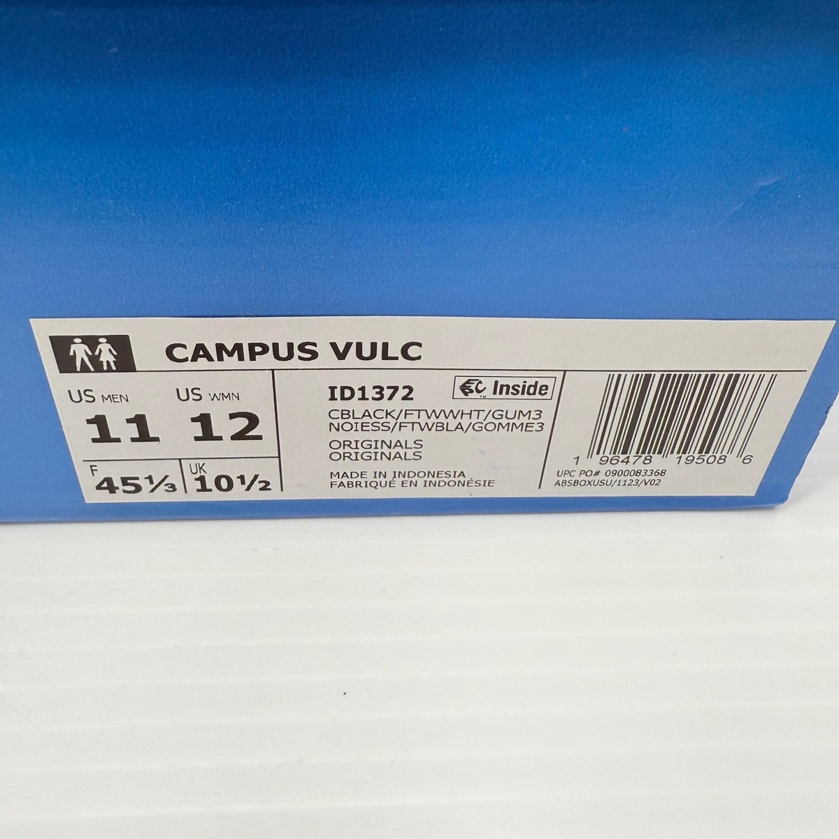 Adidas Campus Vulc Men's Size 11 Sneakers Black White